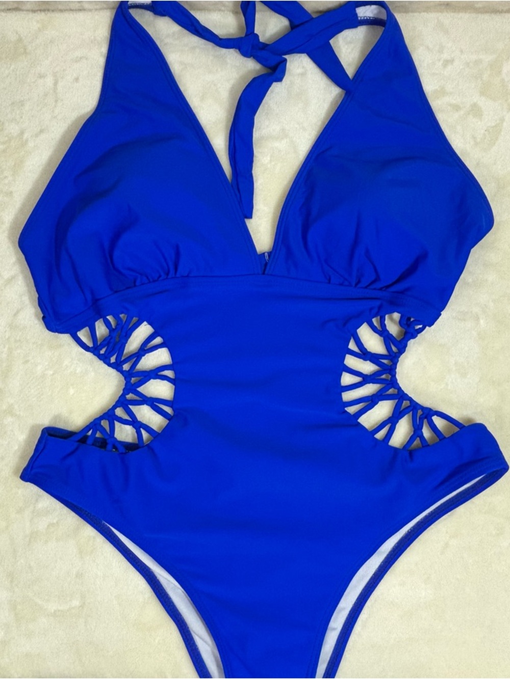 Women's Deep V Neck Cutout High Waisted Halter Monokini One Piece Swimsuit